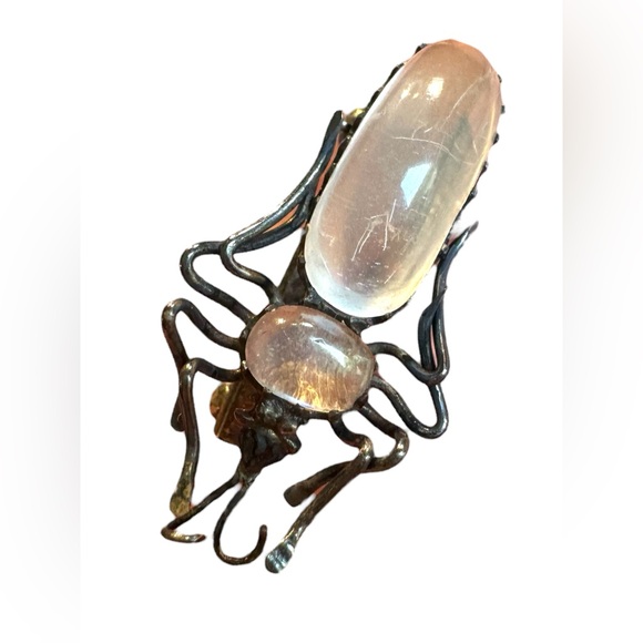 Antique Jewelry - A lovely antique moonstone spider brooch art deco bug silver